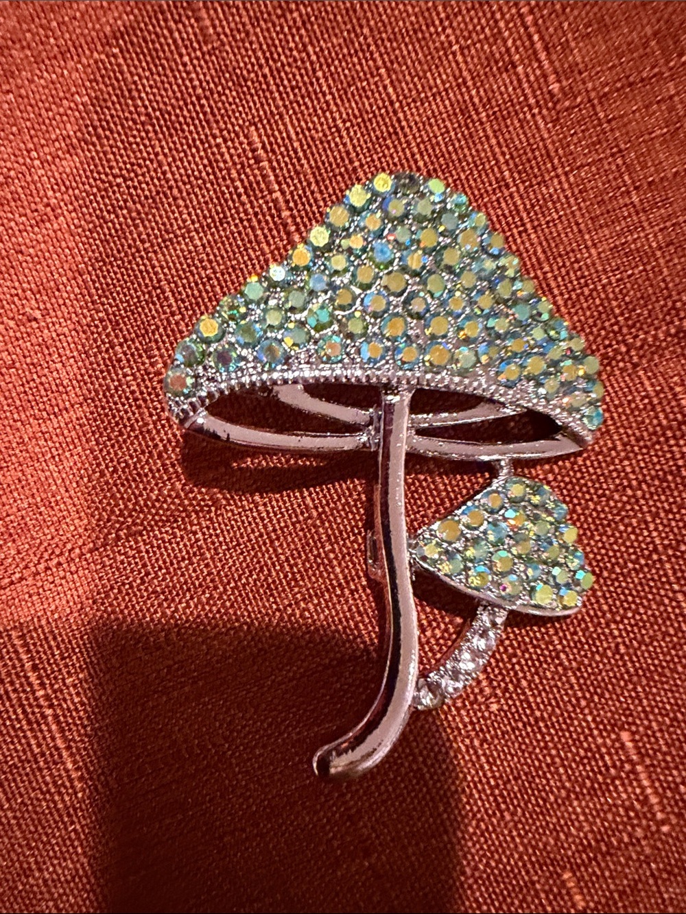 Crystal Mushroom Brooch Pin in Green
